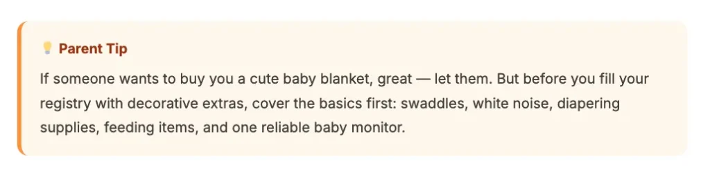 parent tip for building a baby registry and focusing on essential newborn items