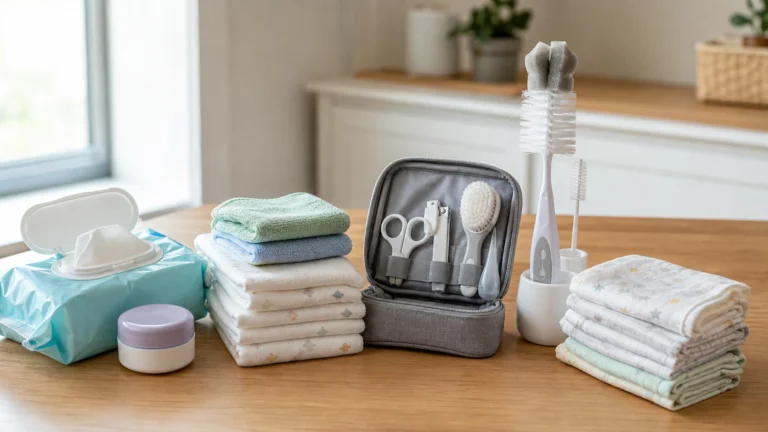 Newborn essentials under 100 with wipes diaper cream burp cloths washcloths healthcare kit and bottle brush set