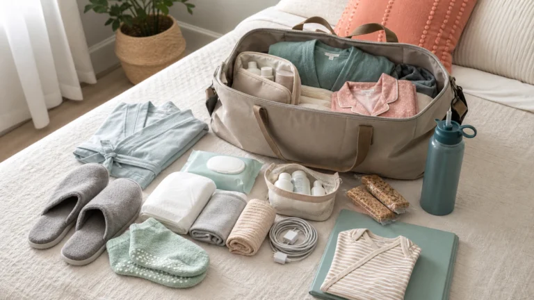 Hospital bag for labor and delivery with organized comfort and recovery essentials