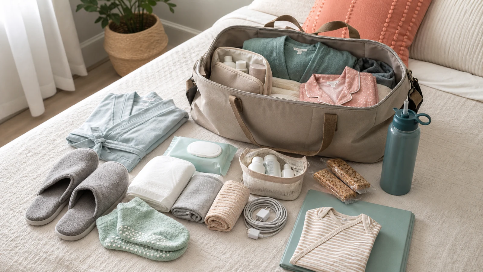 Hospital bag for labor and delivery with organized comfort and recovery essentials
